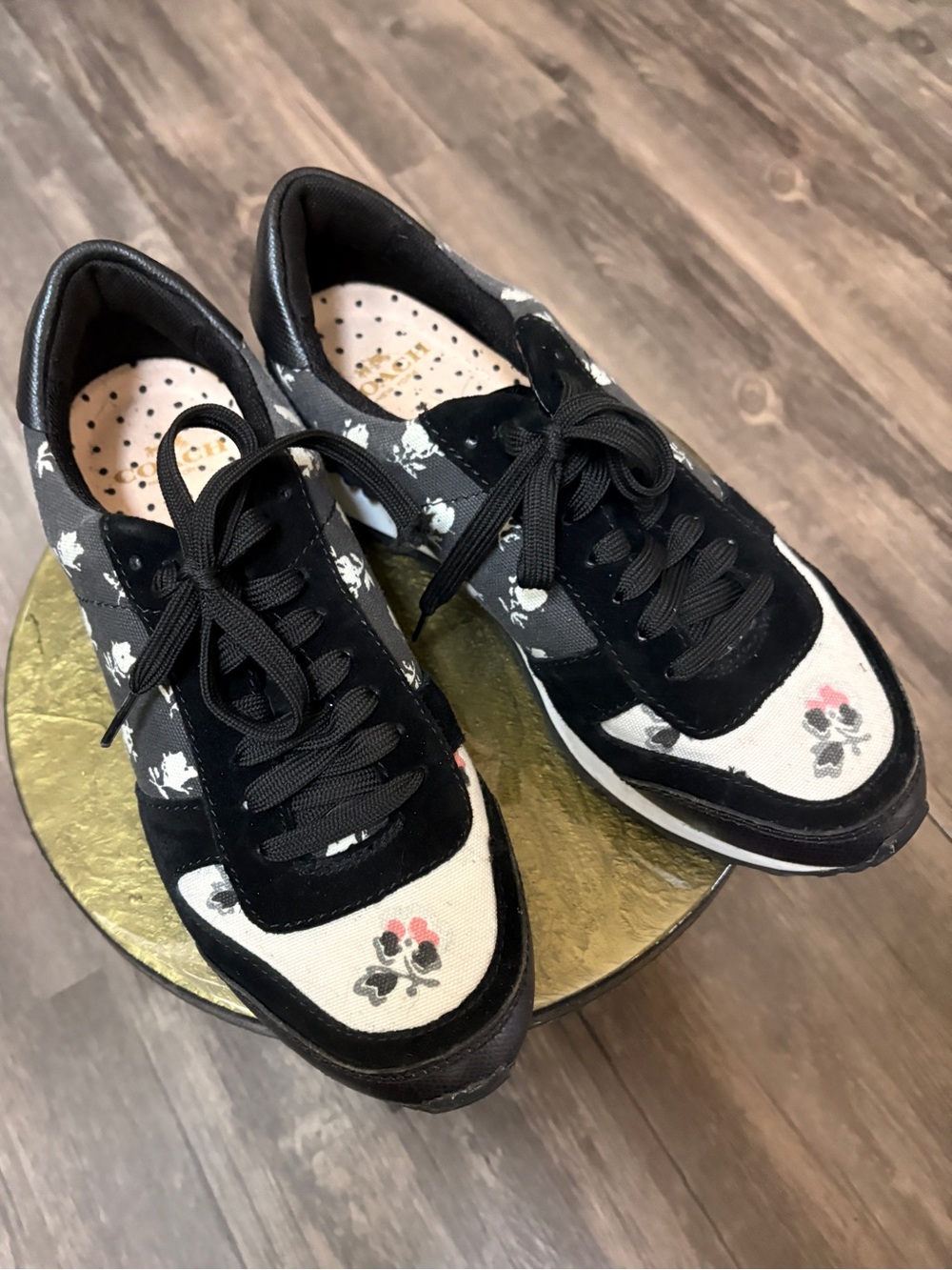 Coach Black and Cream Floral Low-Top Sneakers